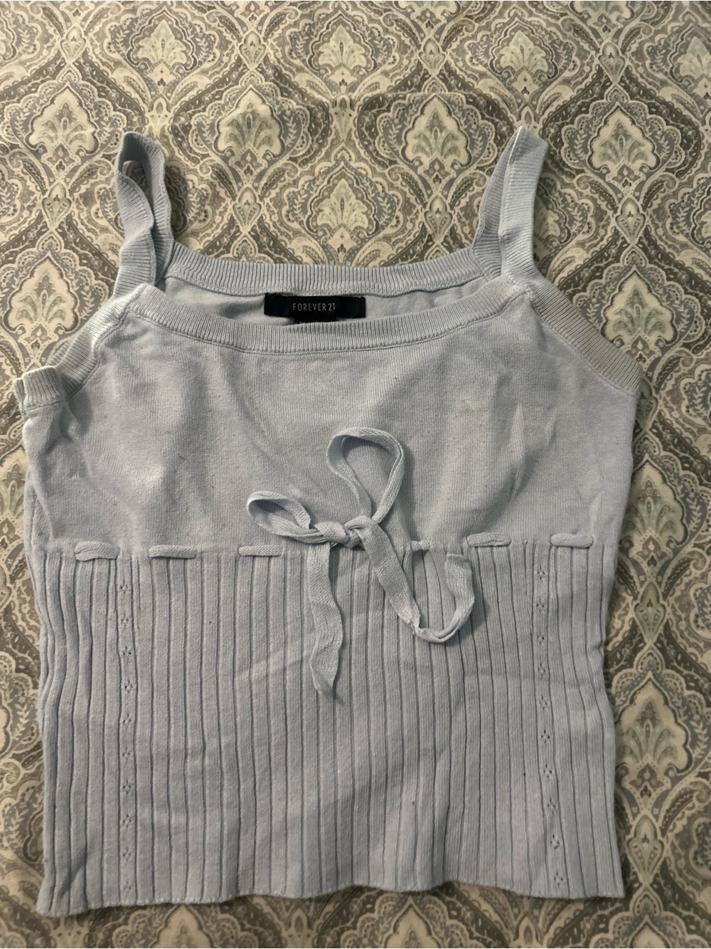 Forever 21 Light Blue Ribbed Tie-Front Cami (Size S )